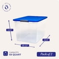 thumbnail image 4 of 2-Pack Secure Latch, Clear Plastic Storage Organizer Bins, 64 Quart, Blue Lid - Stackable Container Boxes for Bedroom, Bathroom, Garage, and Office Organization, 4 of 21