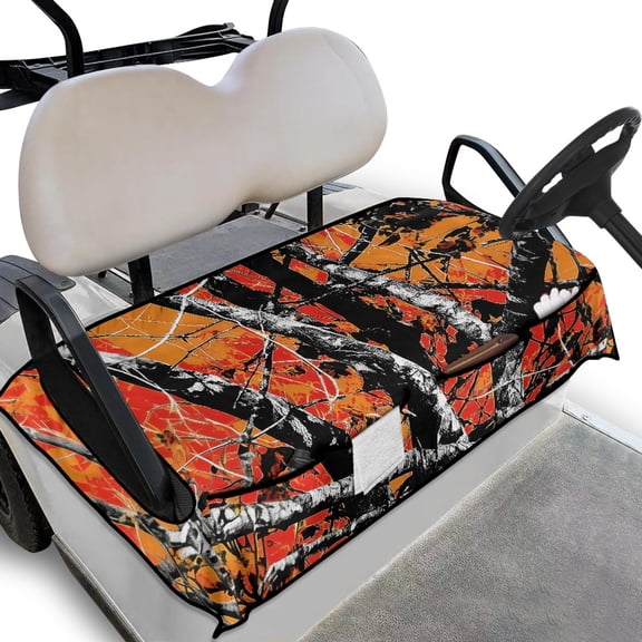 Glofpot Camo Hunting Golf Cart Seat Cover with Front Pockets Orange Wood Golf Cart Towel Cushion Soft Club Car Seat Cover