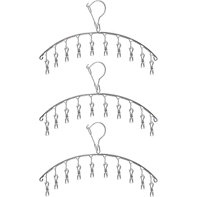 Paquete de 3 perchas para ropa YONGSHENG de ACERO INOXIDABLE con 10 clips para secar calcetines toallas pañales sujetadores ropa de bebé ropa interior