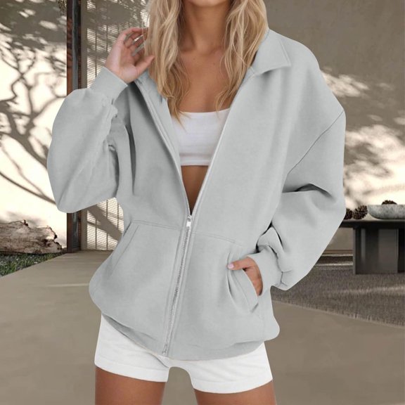 Vmvidoty Womens Zip Up Hoodies 2026 Oversized Sweatshirt Gray S