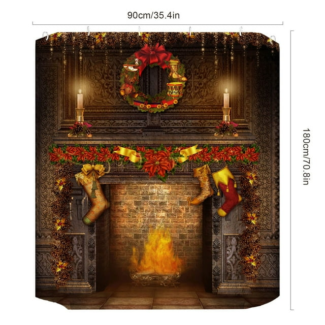 Yhmxh Rideau de Douche de Noël Imprimé Polyester Rideau de Douche Extérieur Décorations de Noël Fournitures de Fête de Noël Cadeaux de Noël pour Enfants Femmes Hommes