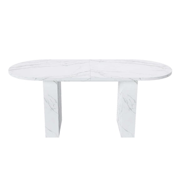 BOFANG 62.9 inch Farmhouse Oval Dining Table for 6 People, Kitchen Table with Wood Base White