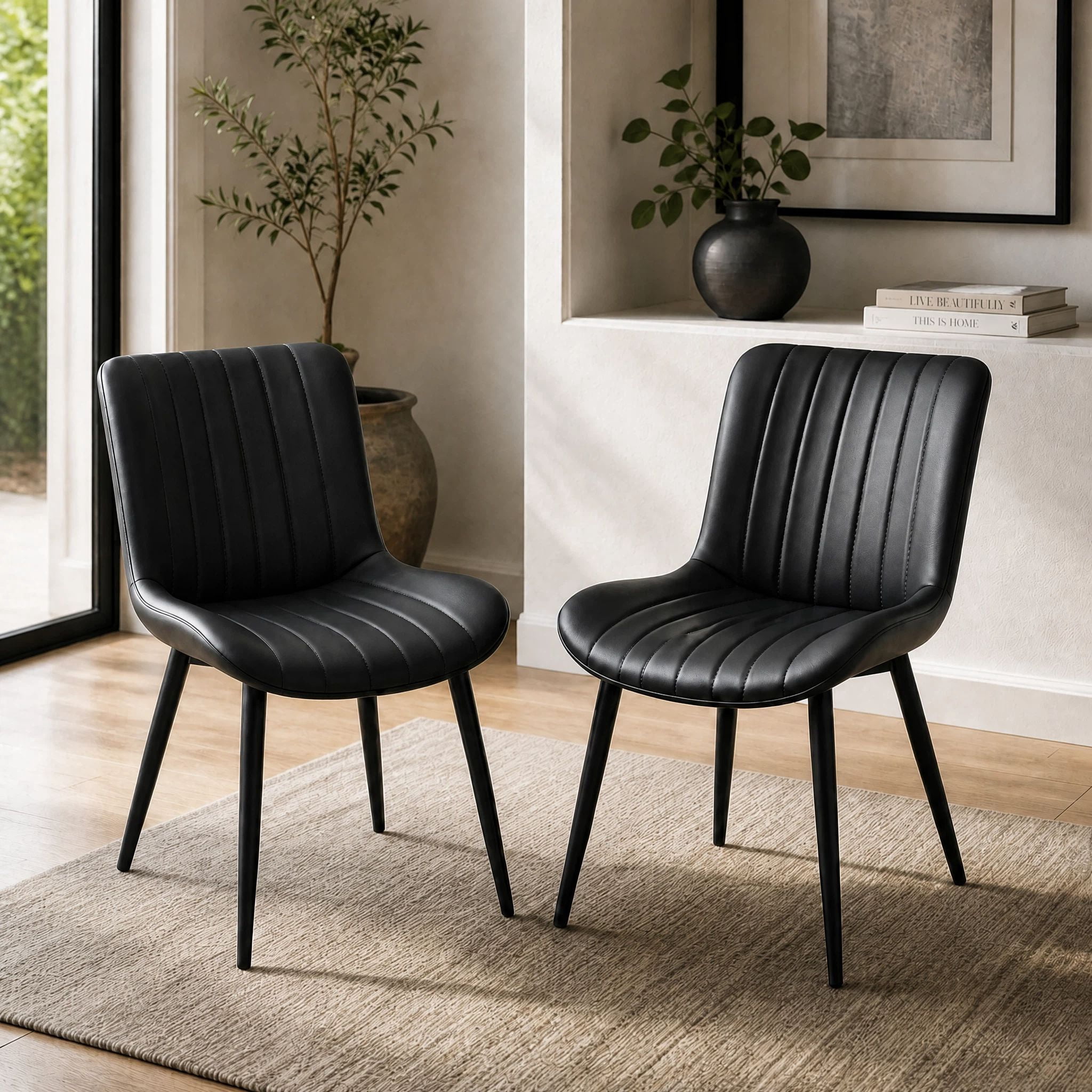 Euroco Modern Dining Chairs Set of 2, Accent Chairs with Curved Back and Iron Frame, Kitchen Side Chairs for Bedroom, Living Room,Dining Room,Black
