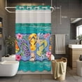 thumbnail image 3 of Summer Coastal No Hook Shower Curtain with Snap in Liner Beach Slippers Starfish Flower Teal Wood Grain Waterproof Bathroom Shower Curtain with See Through Top Window for Bathtub 54" x 78", 3 of 9