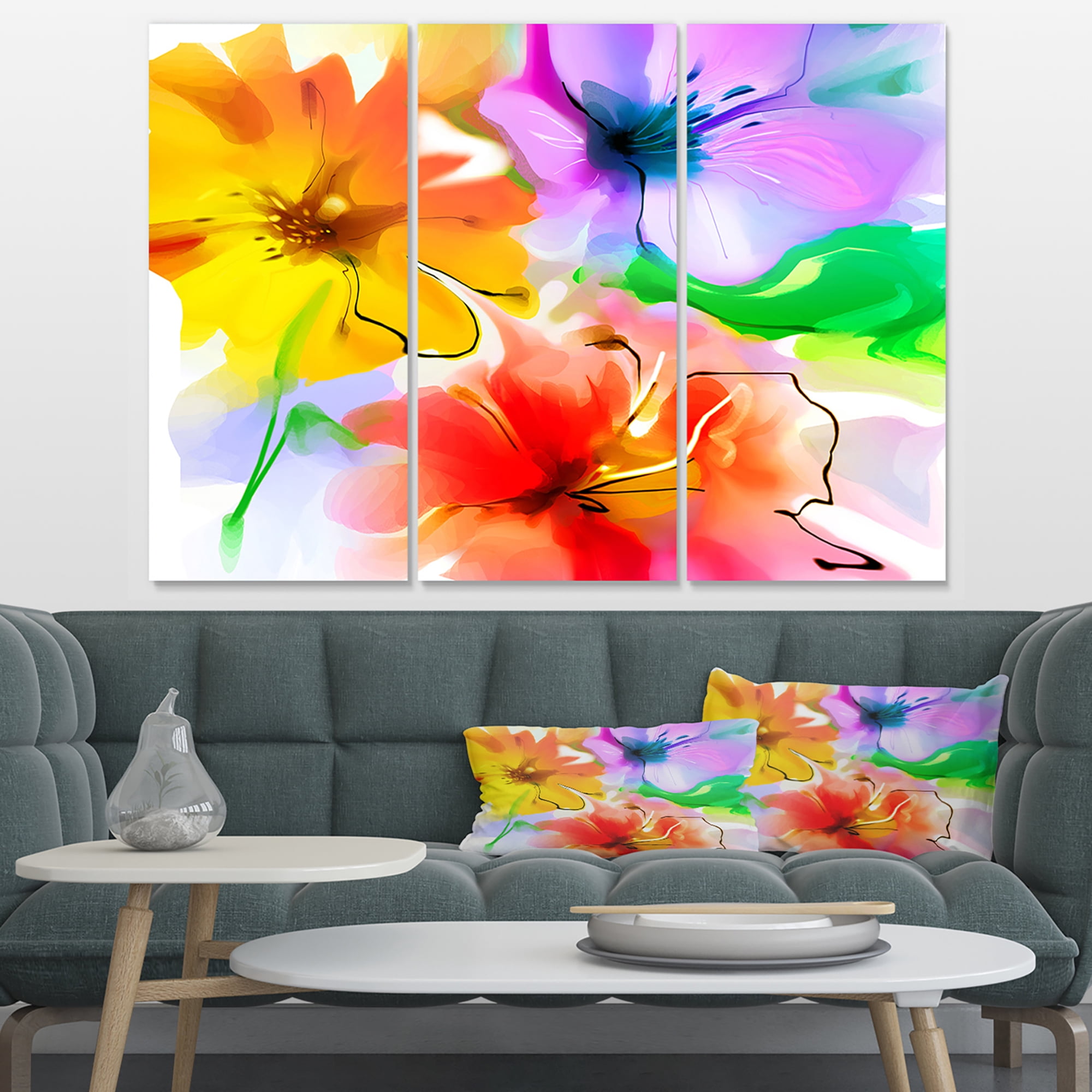 Designart 'Bunch of Colorful Flowers Sketch ' Extra Large Floral Wall Art