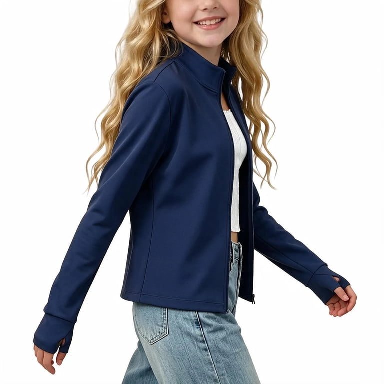 5290 Postcode AHTJRT Girls Full Zip Stand Collar Athletic Jacket Slim Fit Long Sleeve ...