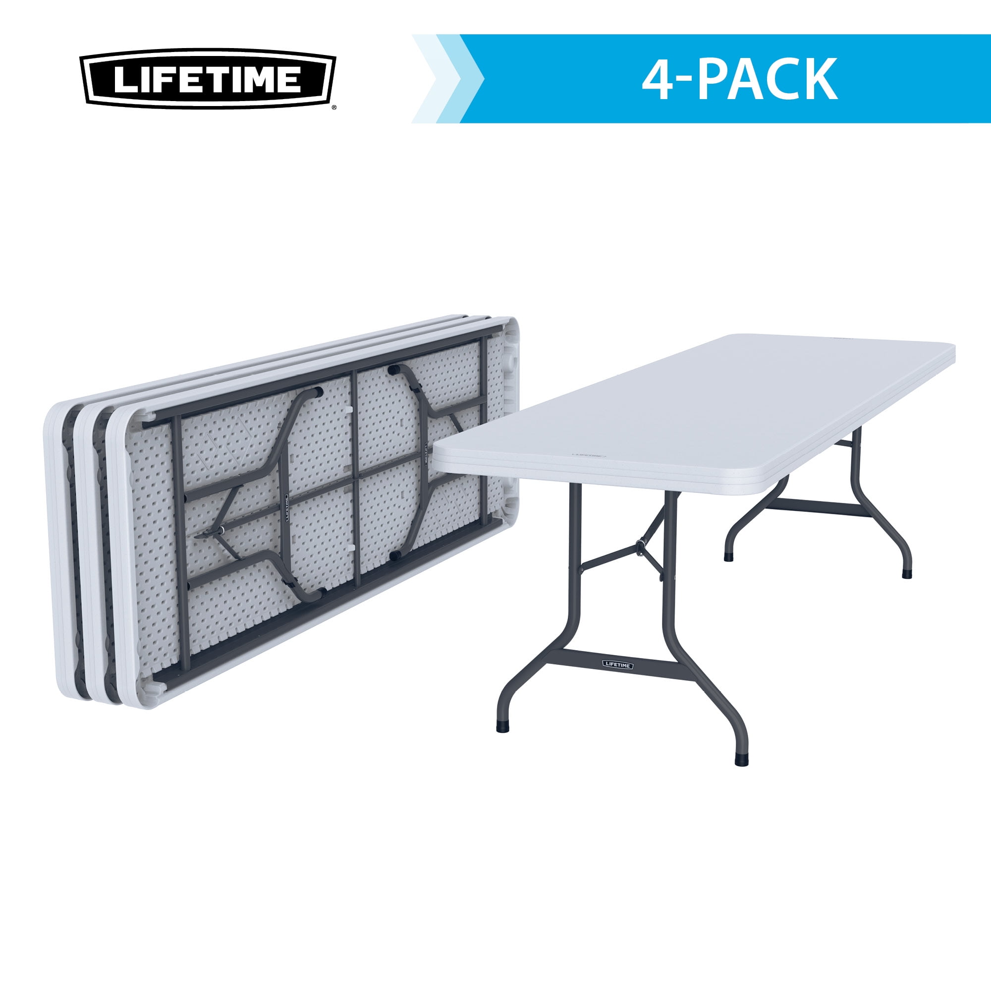 Lifetime Combo Set of (4) 8-Foot Rectangle Folding Tables & (32) Chairs, Indoor/Outdoor Use, White (80147)