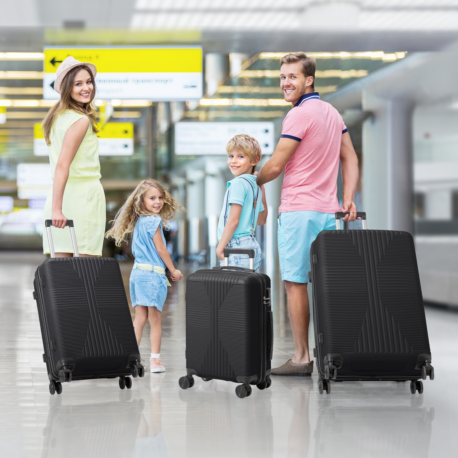 PP Trolley Case, 20in 24in 28in 3PCS Suitcase Set, Black