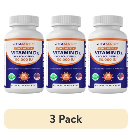 (3 pack) Vitamatic Vitamin D3 50 000 IU Weekly Dose 60 Veggie Capsules