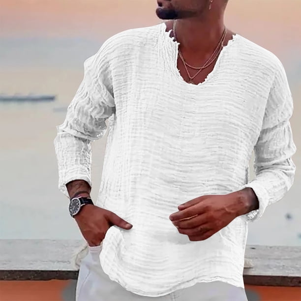 pstuiky Camisas de invierno de manga larga para hombre, Camiseta de manga larga con cuello en V para hombre, color liso, a la moda tops de invierno para hombre s