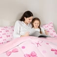 thumbnail image 4 of spefrowx Girly Pink Bow Print Twin Comforter Sets for Teens, Kawaii Polka Dot Bedding Set, Pink Reversible, 2 Pieces, 1 Comforter and 1 Pillowcase, 4 of 6