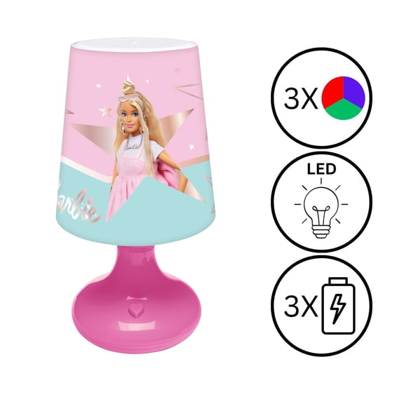Lexibook Barbie Mini Cordless Bedside Lamp & Nightlight, Pink, Kids