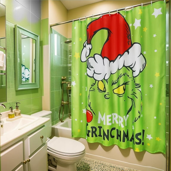 Christmas Shower Curtain for Bathroom,Christmas Decorations Shower Curtain Set with Hooks 72" * 72”（C）
