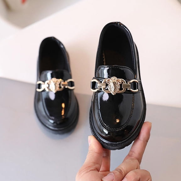Bxsruta Girls Loafers Casual Slip on Flat Shoes Metal Chain Penny Loafers