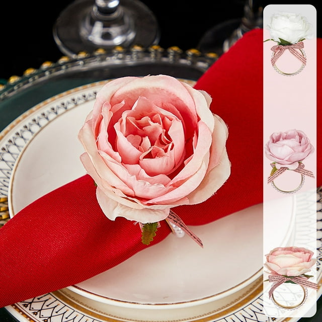 Romantic Rose Napkin Rings with Rhinestones - Elegant Valentine's Day Table Decor for Holiday Dinners & Gifts