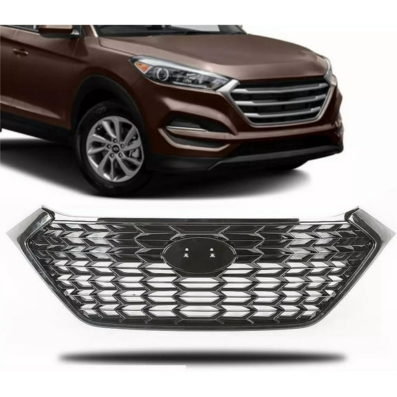 JX RACING Full Gloss Black Front Upper Honeycomb Grille Compatible with Hyundai Tucson 2016 2017 2018 Grill Assembly