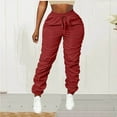 thumbnail image 5 of Lenpel Women's Hiking Pants Elastic High Waisted Drawstring Ruched Slim Outdoor Travel Pants Casual Athletic Joggers(Red,Large), 5 of 7