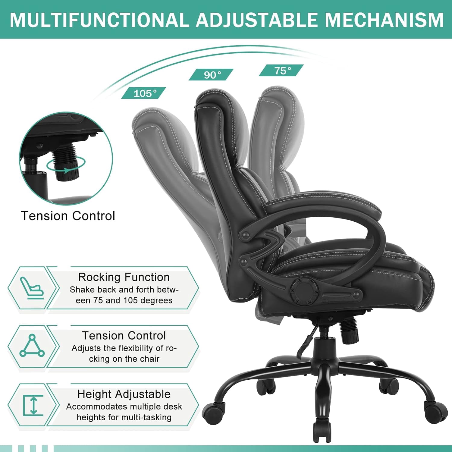 Dkelincs Big and Tall Large Office Chair 400 lbs Wide Seat Ergonomic Computer Desk Chair with Lumbar Support Armrest Headrest, Black
