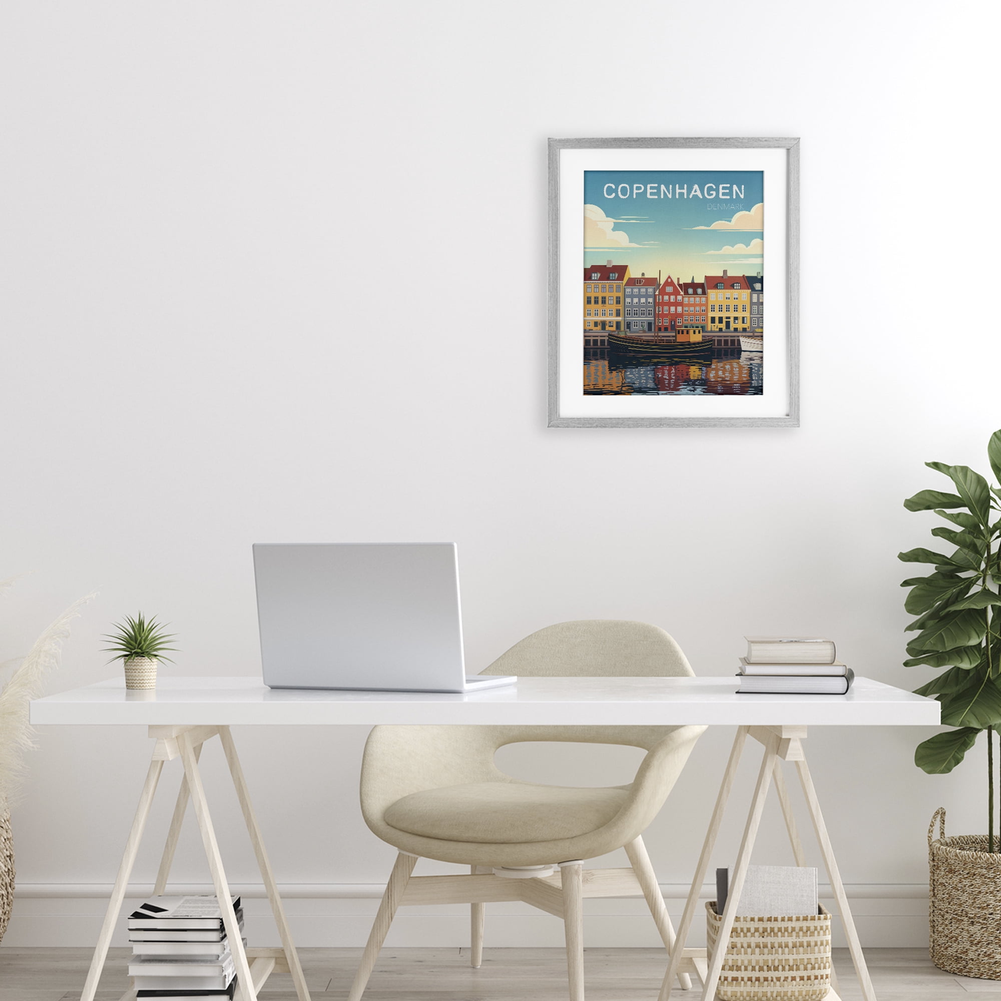 Stupell Industries Copenhagen Cityscape with River Gray Framed Print Under Glass, design by Andreas Magnusson