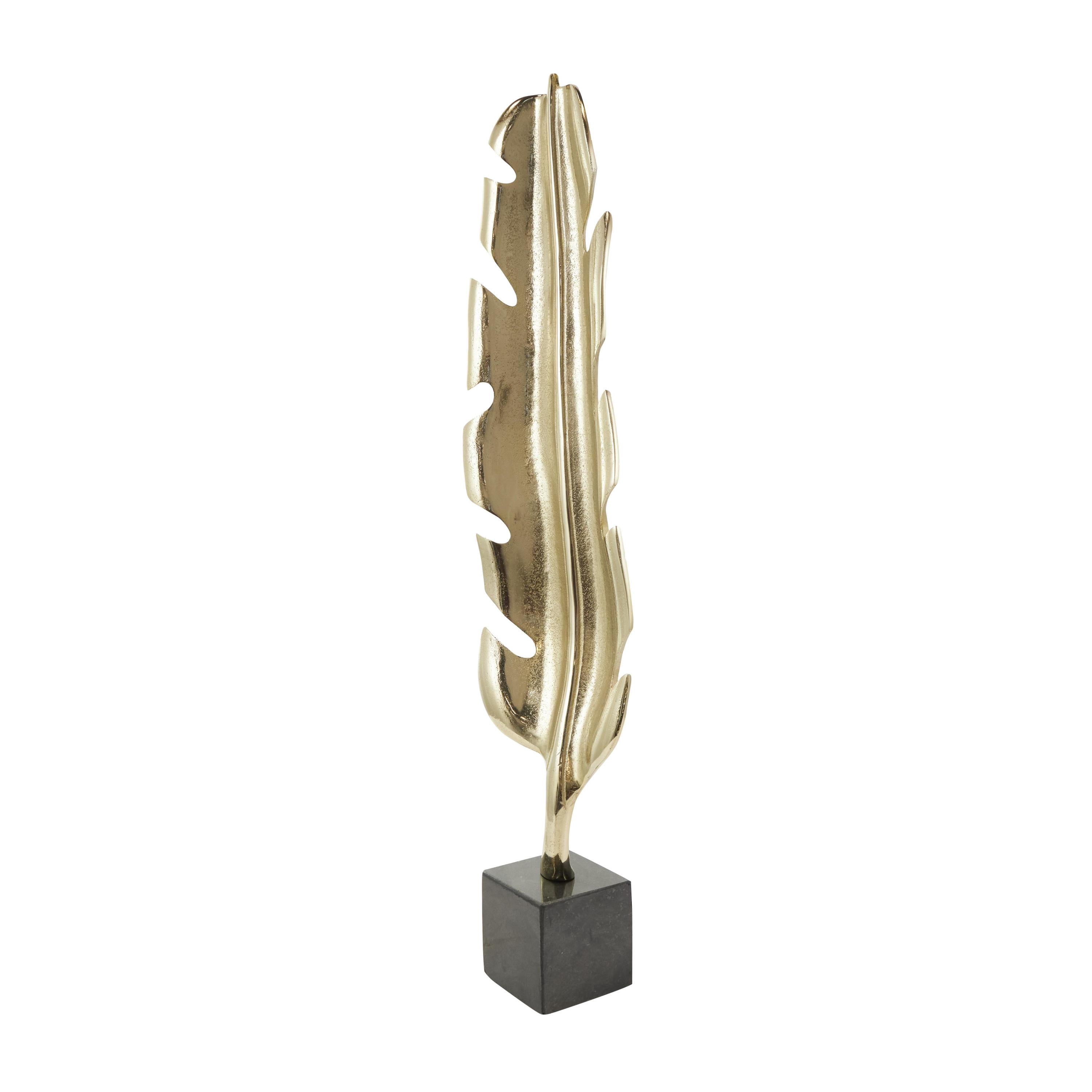 8" x 33" Gold Aluminum Metal Feather Bird Sculpture with Black Marble Base, by CosmoLiving by Cosmopolitan