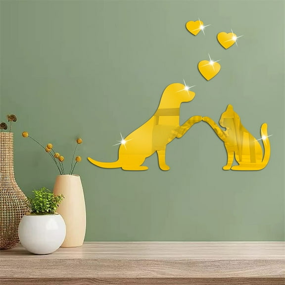 Animals Theme Acrylic Mirror Wall Decor Stickers Removable Dog DIY Mural Stickers Decals for Living Room Kid Baby Bedroom Bathroom Christmas Wall Decor Peel and Stick Wallpaper Boho Clearance