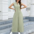 thumbnail image 7 of cfhntfmh Women's Summer Fashion Cap Sleeve Jumpsuits Knit Round Neck Button down Flowy Palazzo Pants Rompers, 7 of 7