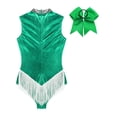 thumbnail image 5 of TiaoBug Women Metallic Latin Dance Leotard Fringe Cheerleading Uniform Outfits With Headwear Green XL, 5 of 7