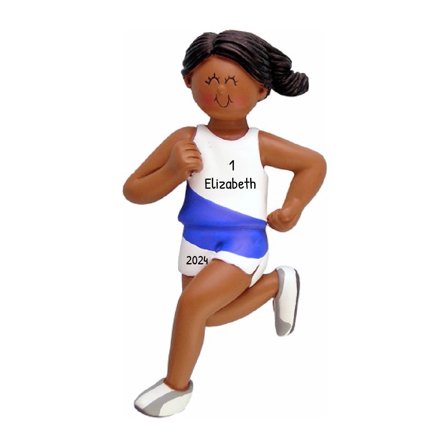 Personalized Sports Ornament 2024 African American Girl Marathon Runner 1 Count - Ornaments by Elves