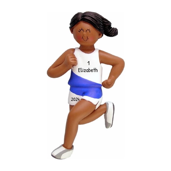 Personalized Sports Ornament 2024 African American Girl Marathon Runner 1 Count - Ornaments by Elves