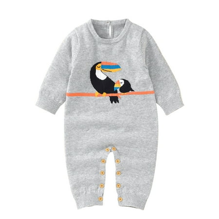 

Grianlook Newborn Cute Crew Neck Bodysuit Long Sleeve One Piece Playsuit Home Bird Printed Jumpsuit Grey 74