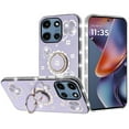 thumbnail image 2 of For Motorola Moto G 5G 2025 Diamonds Bling All Around Edges Sparkly Glitter Hybrid with Ring Stand Holder Fashion Good Luck Cover, XPM Phone Case [Purple], 2 of 10