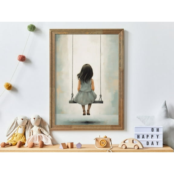 Vintage Nursery Art, Little Girl On Swing, Kids Room Art, Rustic Nursery Decor Girl Room, Girl'S Bedroom Wall Art Wall Art, Modern Wall Decor, 8x12 UNFRAMED