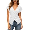 thumbnail image 2 of Favoffer Wrap Blouse Tops Women's Short Sleeve V Neck Asymmetric Hem Shirts Fitted Casual Tunic Tops Summer Daily Going Out, 2 of 9