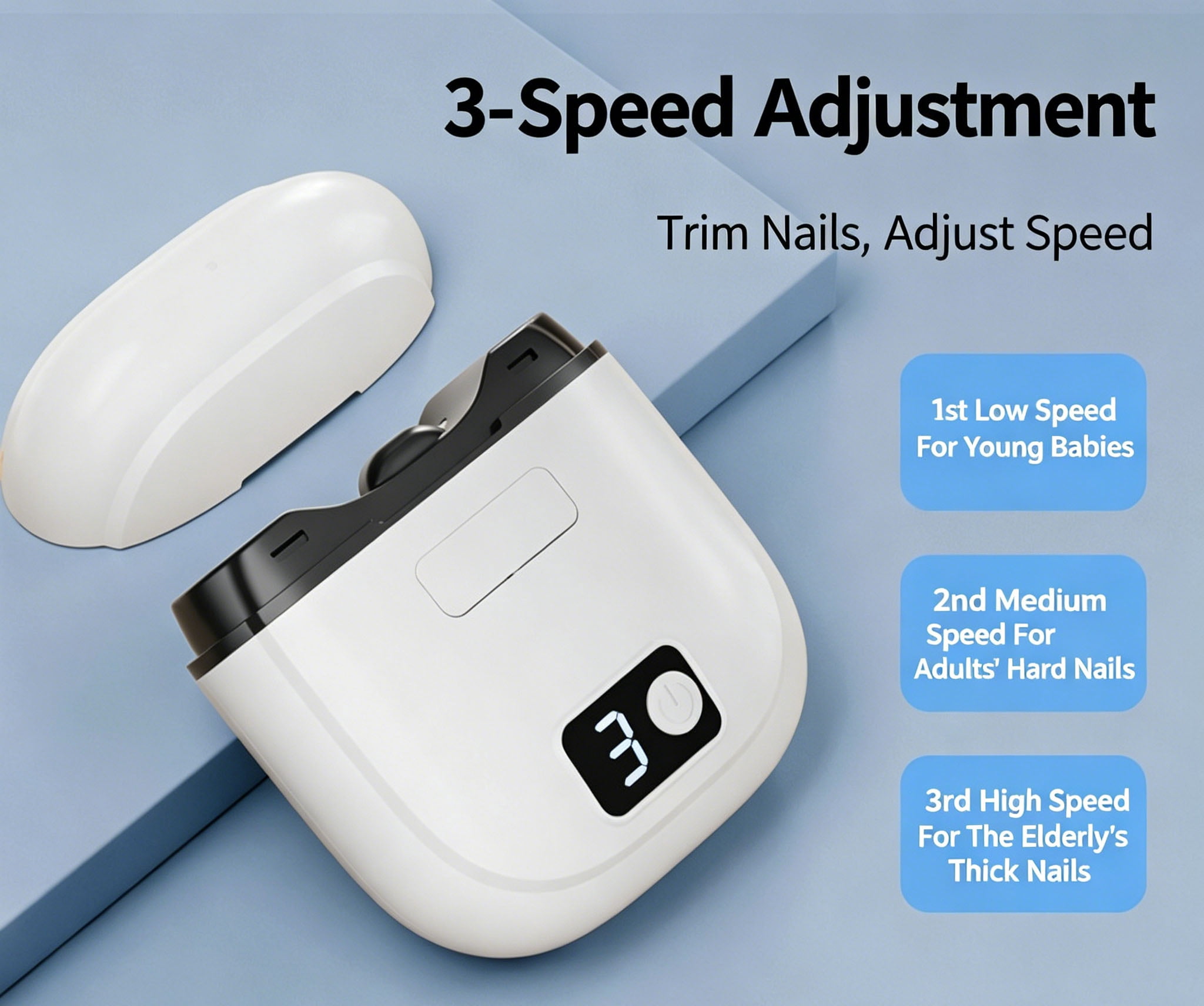 Electric Nail Clipper Automatic 360° Rotating Safe Trimmer for Kids Adults Seniors
