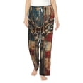 thumbnail image 2 of Goofa American Flag Deer Art Printed Soft Pajama Pants for Women, Wide Leg Comfy Casual Lounge Yoga Pants-Small, 2 of 9