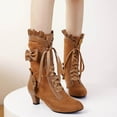 thumbnail image 2 of Leozcaa Women Sweet Bow Boots Mid Heels Lace Up Victorian boots Mid Calf Kawaii Boot Dress Tall Boots, 2 of 7