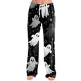 thumbnail image 2 of Satingcolo Pajama Bottoms for Women Halloween Pjs Pants Drawstring Wide Leg Lounge Pants Halloween Printed Sleepwear Trousers S-3XL, 2 of 5
