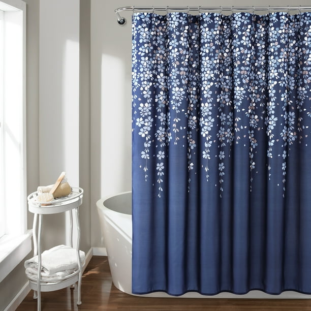 Lush Decor Weeping Flower Shower Curtain, 72x72, Navy