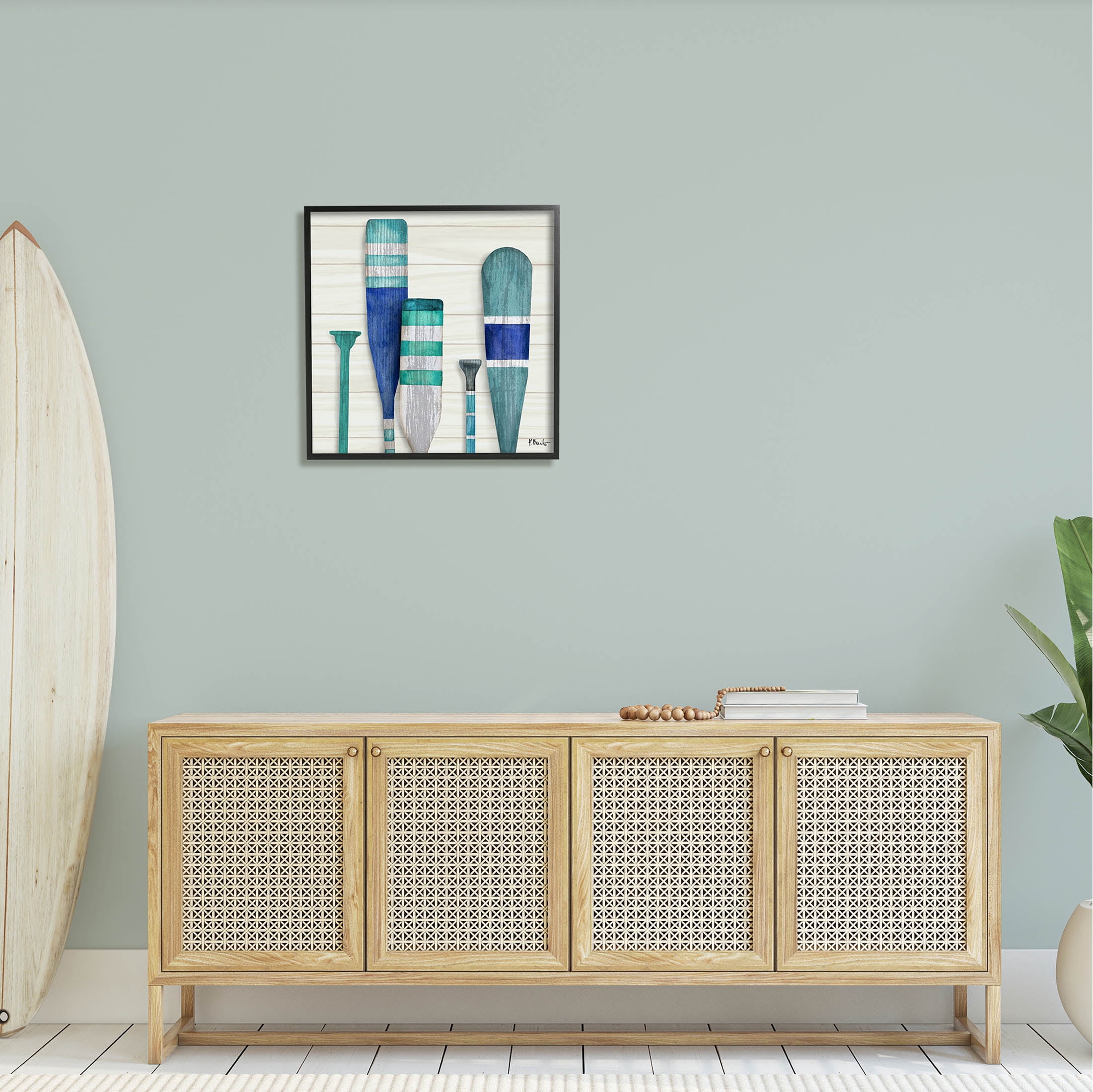 Stupell Industries Port Oars Blue Green Striped Patterns Graphic Art Black Framed Art Print Wall Art, Design by Paul Brent