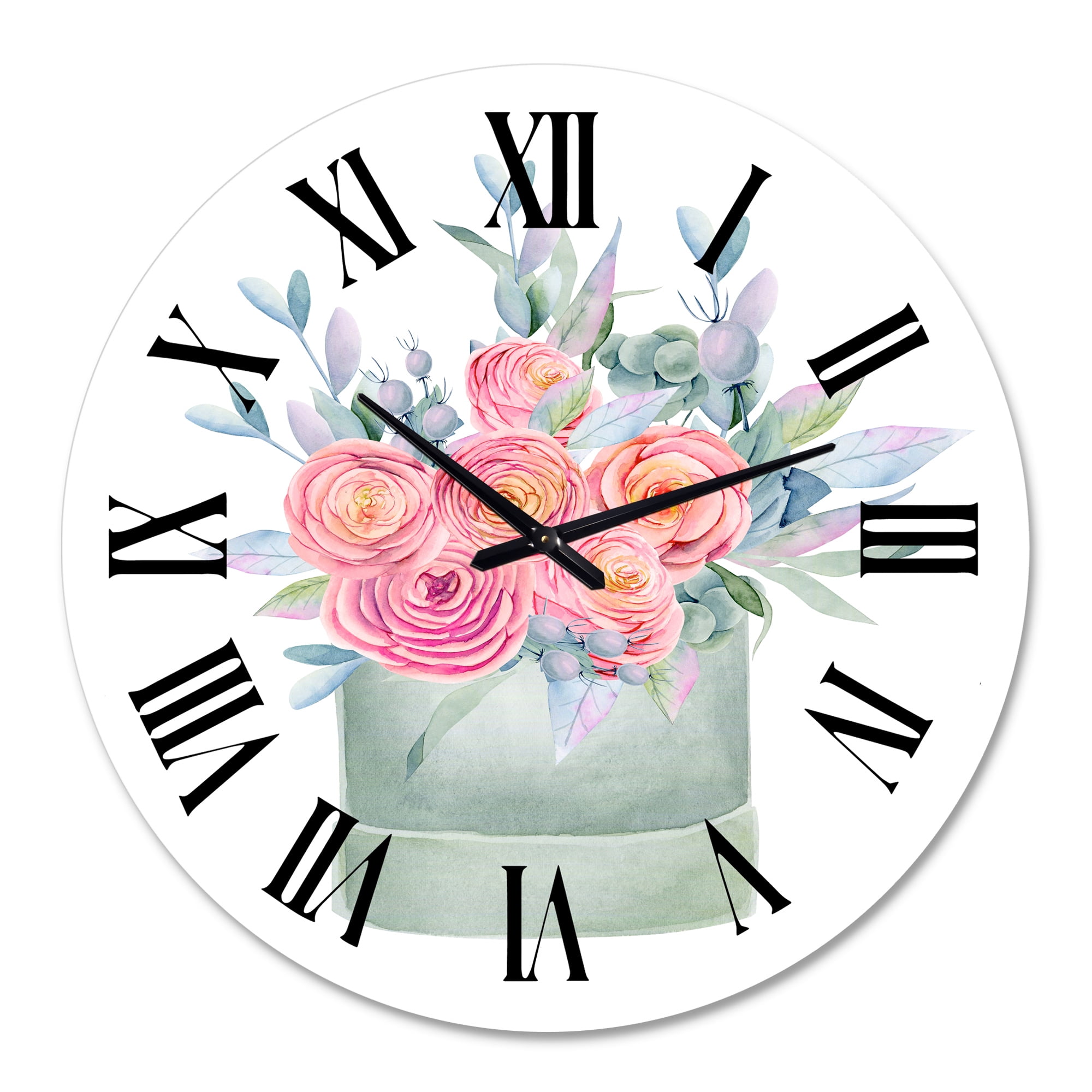 Designart 'Gift Box With Pink Roses' Farmhouse Wall Clock