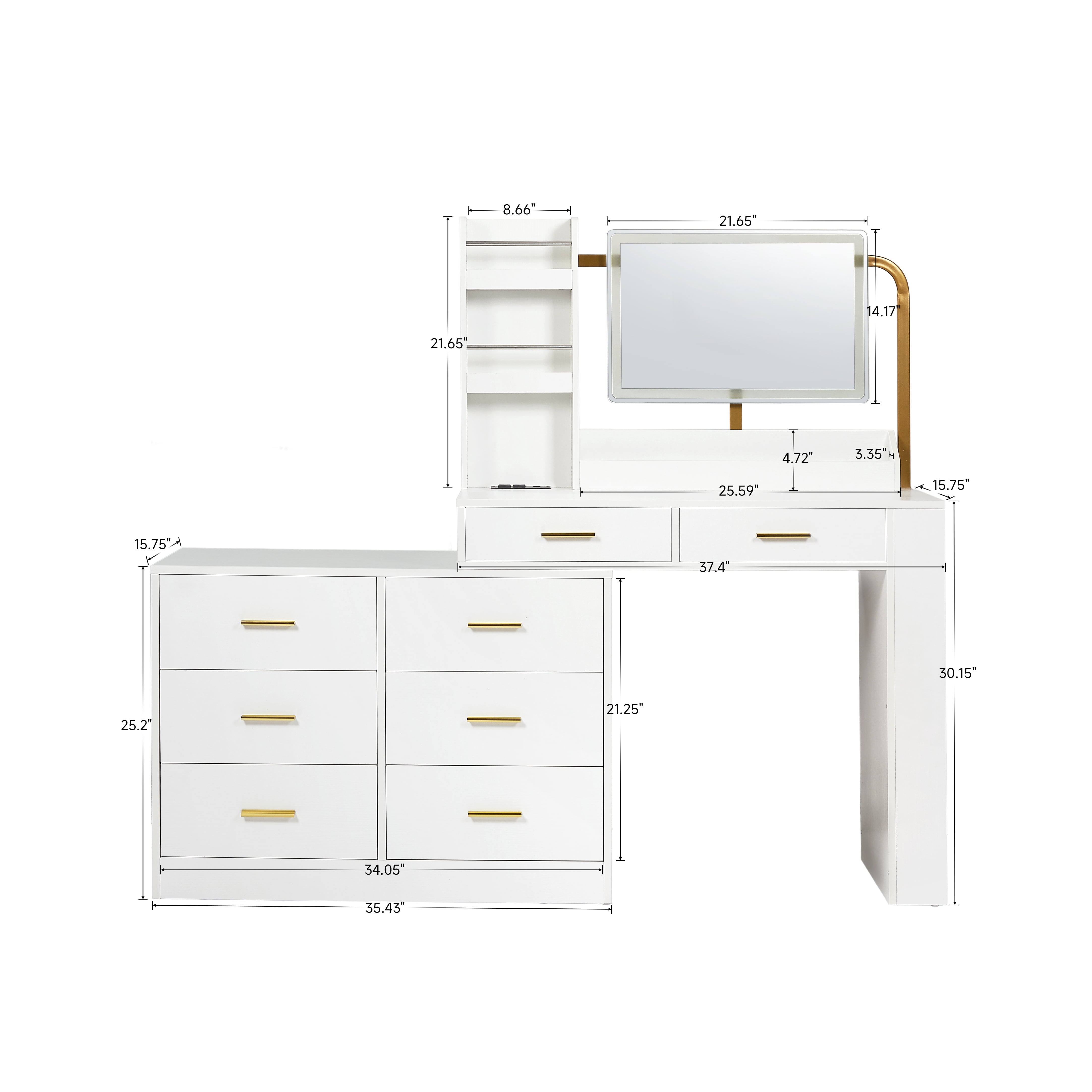 Aukfa Vanity Desk 8-Drawer Dresser for Bedroom,Wide Chest of Drawers,White