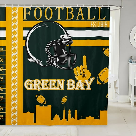 Erosebridal Football Bath Curtain 72"x72" Green Bay Shower Curtain Rugby Sports Gifts for Football Fans Women Men Football City Bathroom Shower Curtain Set