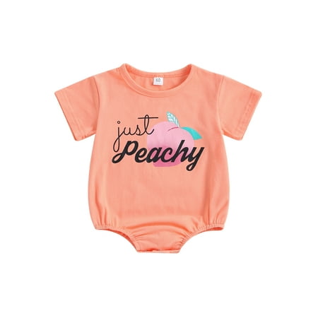 

Infant Baby Boys Girls Romper Letter Peach Print Short Sleeve Crew Neck Jumpsuits Summer Casual Bodysuits