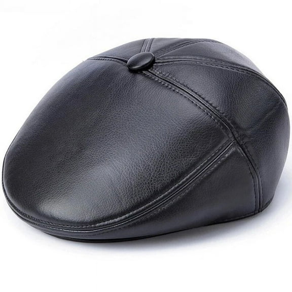 SikaFu High Quality Leather Beret Cap Men Autumn Winter Hats for Men Elder Man Warm Dad Hats with Earflap Flat Newsboy Cap Beret