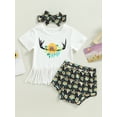 thumbnail image 3 of Genuiskids 3Pcs Western Baby Girls Clothes 6 12 18 24 Months Infant Summer Outfits Short Sleeve Floral Tassels T-shirt Tops Shorts Pants Headband Casual Newborn Outfits, 3 of 9