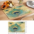 thumbnail image 6 of Retro Peacock Feathers Placemats Set of 6 Vintage Abstract Art Watercolor Place Mats Indoor Wipeable Table Mats Washable Cloth Dining Table Placemats for Kitchen Holiday Party Home Decor 13x19 Inch, 6 of 9
