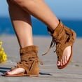 thumbnail image 6 of Frostluinai Tassel Sandals Women,Retro Bohemian Gladiator Fringe Casual Sandals Flat Clip Toe Ankle Boots Beach Shoes T-Strap Roman Open-Toe Sandals, 6 of 9