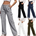thumbnail image 3 of Women's Cargo Sweatpants Casual Drawstring Elastic Waist Straight Leg Jogger Pants 2023 Winter Fleece Solid Baggy Lounge Sport Trousers, 3 of 3