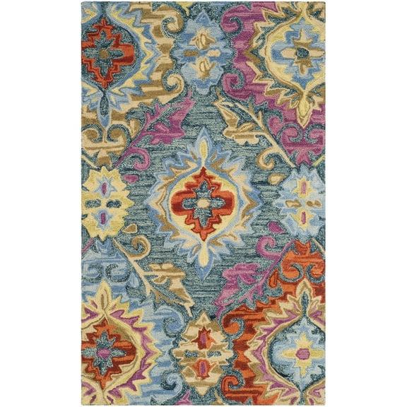 SAFAVIEH Suzani Dimitar Medallion Wool Area Rug, Blue/Multi, 3' x 5'
