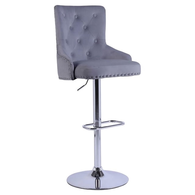Alexent Tabourets de Bar Pivotants Réglables en Velours 43.7 Pouces-51.6 Pouces Gris (Ensemble de 2)